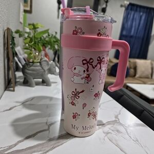 Sanrio My Melody Pink and White Floral Travel Mug with Handle
